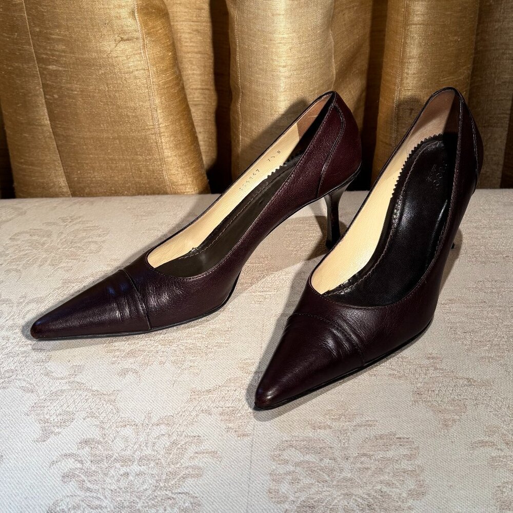 Gucci 115157 Brown Leather Pumps Pointed Toe Size 7.5 Shoes - Picture 6 of 16